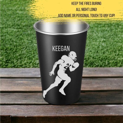 Urbalabs Football Gifts Black Personalized Tumbler Stainless Steel 16 oz Pint Tumblers Custom Stainless Steel Cups Camping, Sports, Friends, - image5
